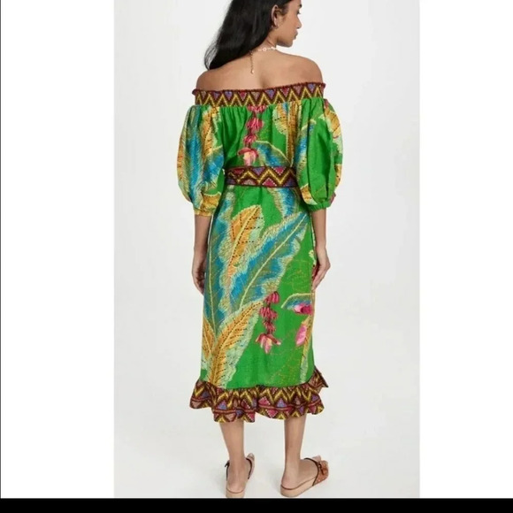 Farm Rio - Banana Leaves Off Shoulder Midi Dress in Banana Leaves size M NWT - Picture 9 of 9
